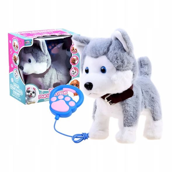 INTERAKTIVNÍ PEJSEK HUSKY PLYŠÁK CHODÍ NA VODÍTKU ŠTĚKÁ