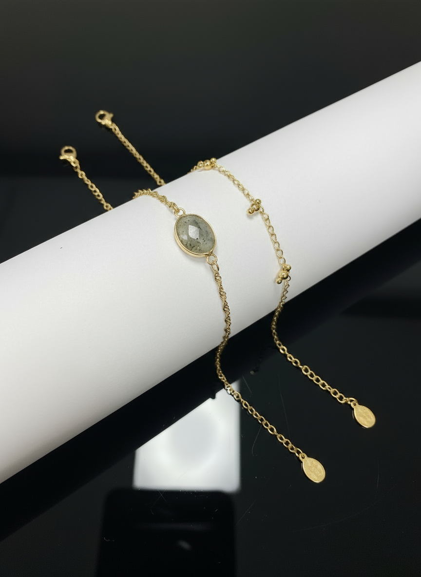 Dvojitý Náramek z drahým kamenem Labradoritem