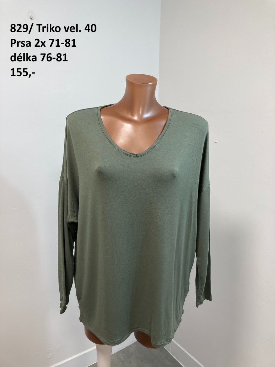 Dámské khaki tričko s dlouhým rukávem vel. 40 |second hand|