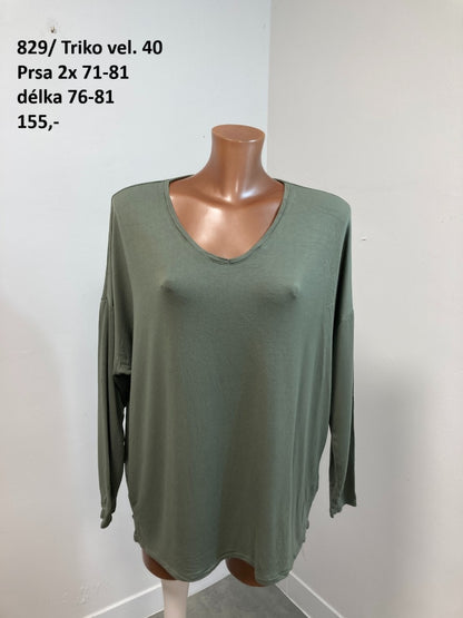 Dámské khaki tričko s dlouhým rukávem vel. 40 |second hand|