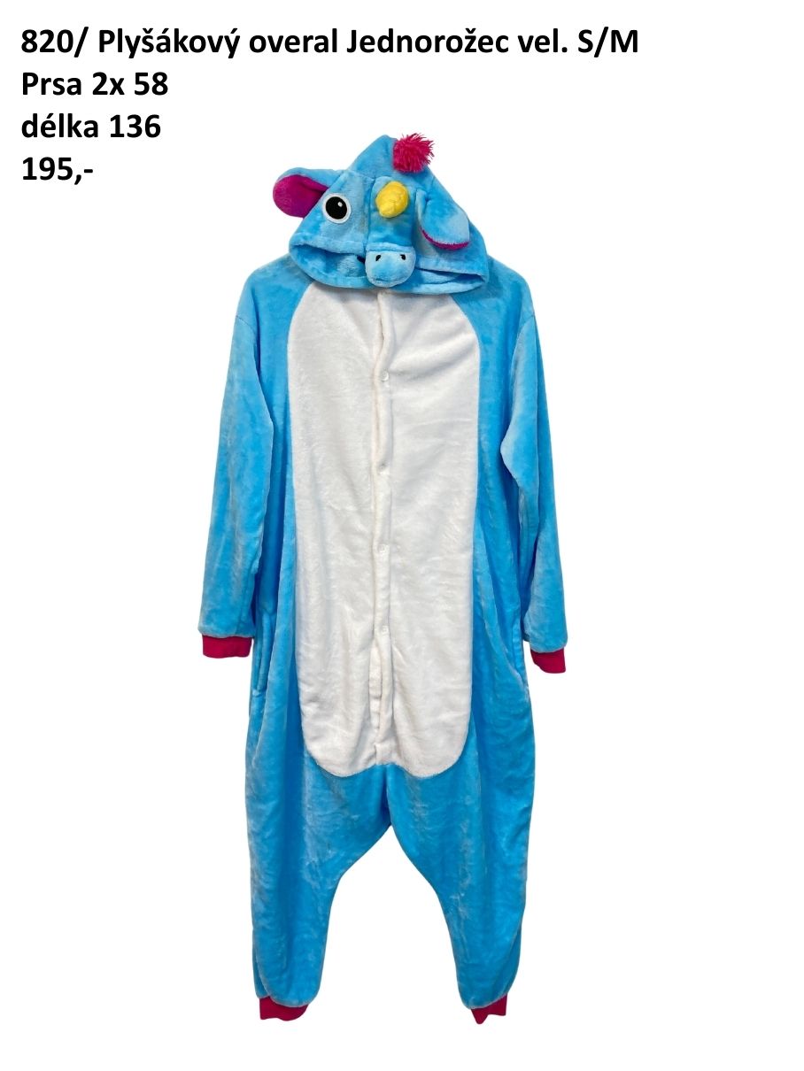 Plyšákový overal jednorožec vel. S/M |second hand|