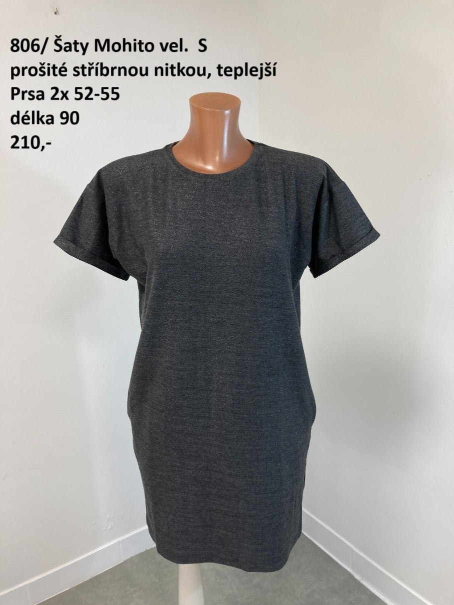 Šaty Mohito vel. S - prošité stříbrnou nitkou, teplejší |second hand|